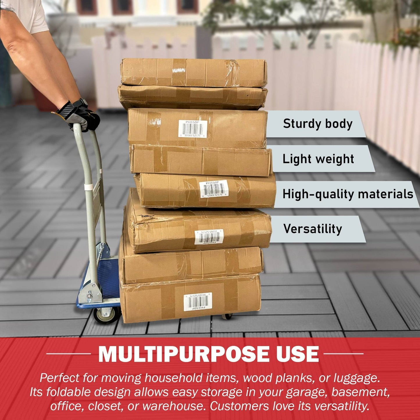 Platform Hand Truck, Push Cart Dolly, Compact & Foldable for Easy Storage and Mobility, 330-660 lb Capacity, 360 Degree Swivel Wheels, Blue - SUNMAX