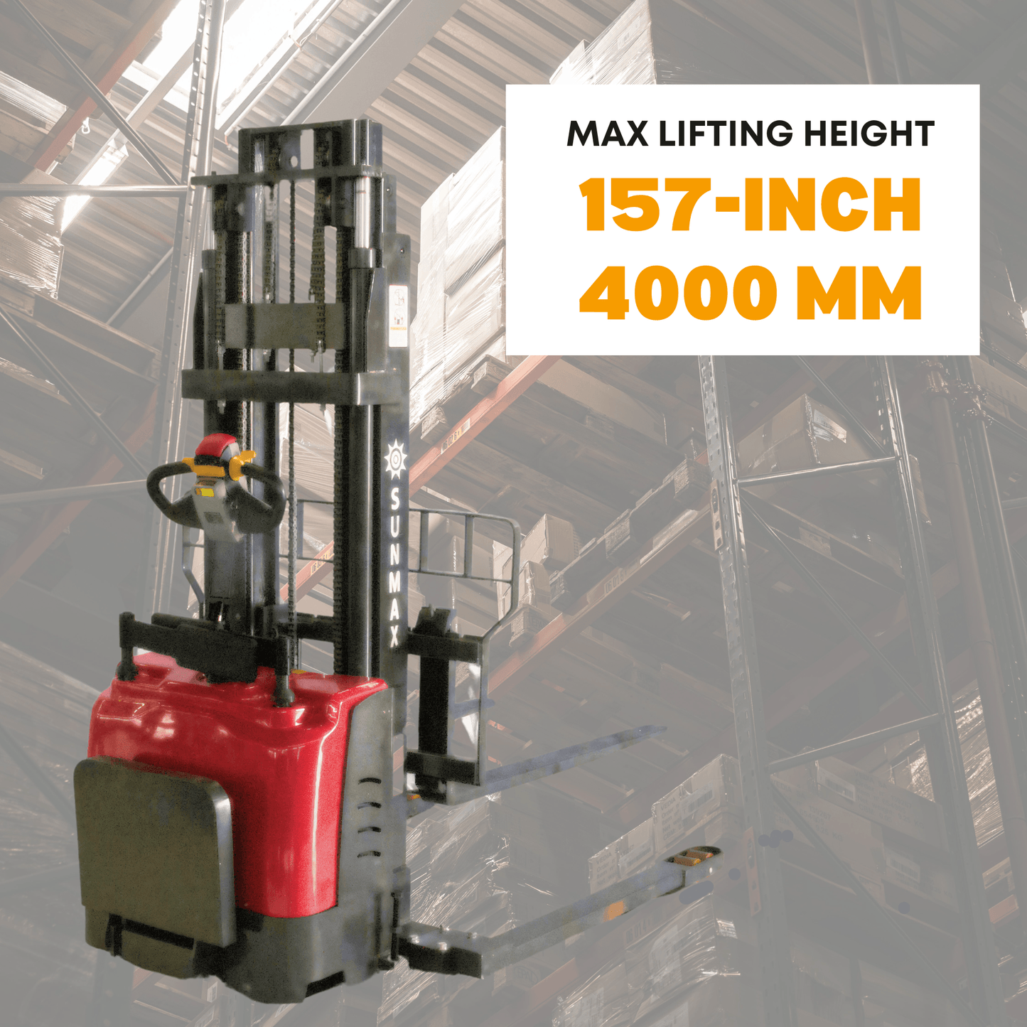 PS3300FE-4M Full Electric Pallet Stacker β 3300 lbs Capacity, 157" Lift Height, Adjustable Legs