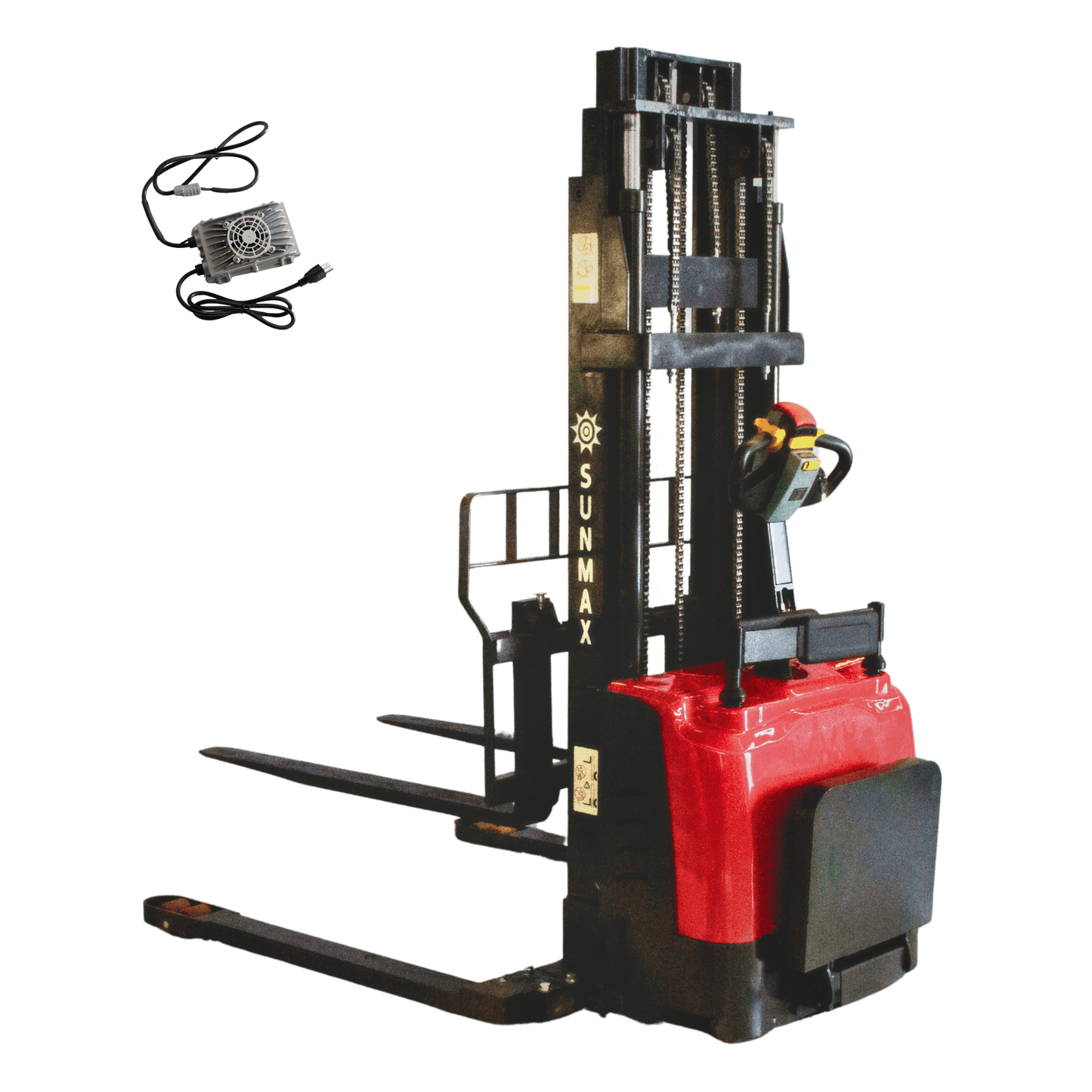 PS3300FE-4M Full Electric Pallet Stacker β 3300 lbs Capacity, 157" Lift Height, Adjustable Legs