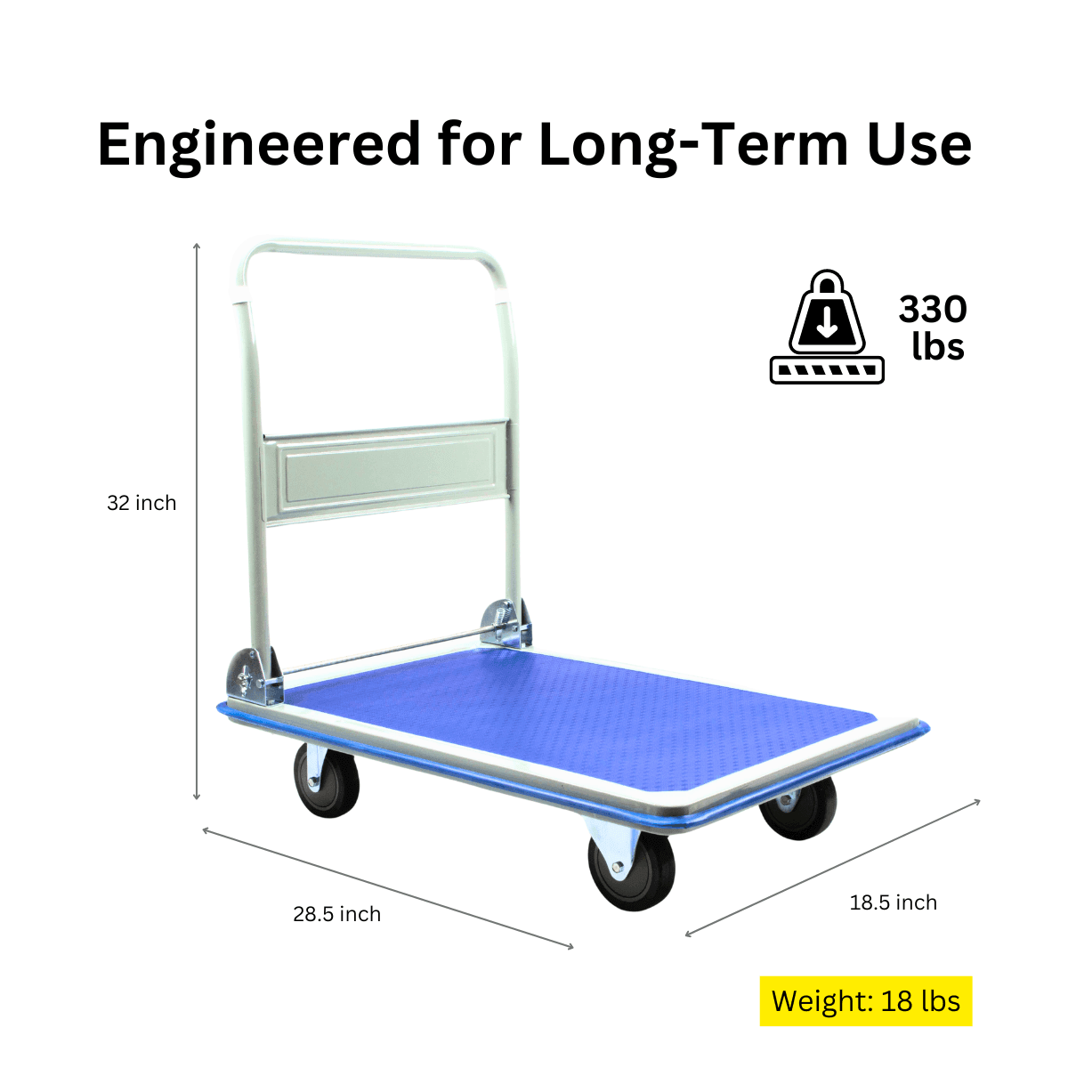 Platform Hand Truck, Push Cart Dolly, Compact & Foldable for Easy Storage and Mobility, 330-660 lb Capacity, 360 Degree Swivel Wheels, Blue - SUNMAX