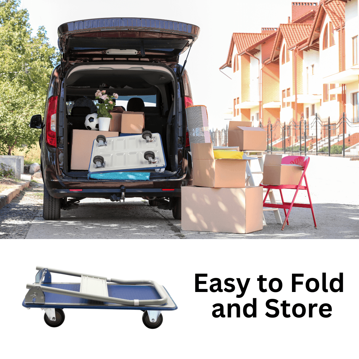 Platform Hand Truck, Push Cart Dolly, Compact & Foldable for Easy Storage and Mobility, 330-660 lb Capacity, 360 Degree Swivel Wheels, Blue - SUNMAX