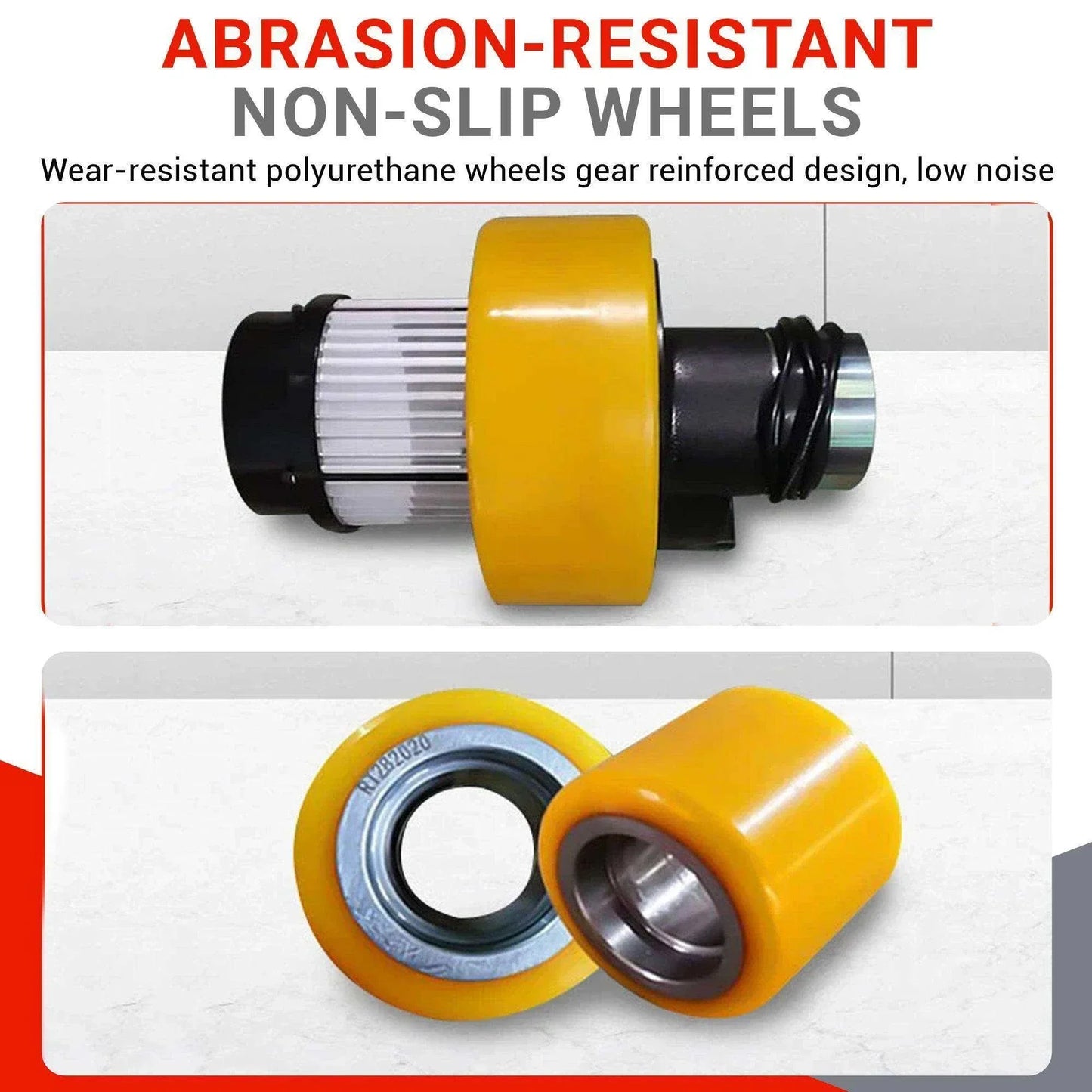 Electric pallet stacker abrasion-resistant polyurethane wheels with reinforced gear design for low noise and durability