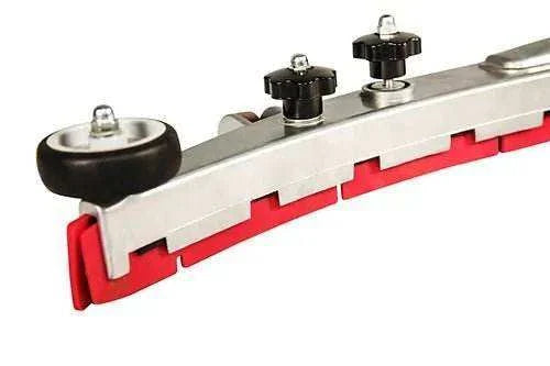 Aluminum floor scrubber squeegee assembly with adjustment knobs and red rubber blades for RT50 and RT70 models