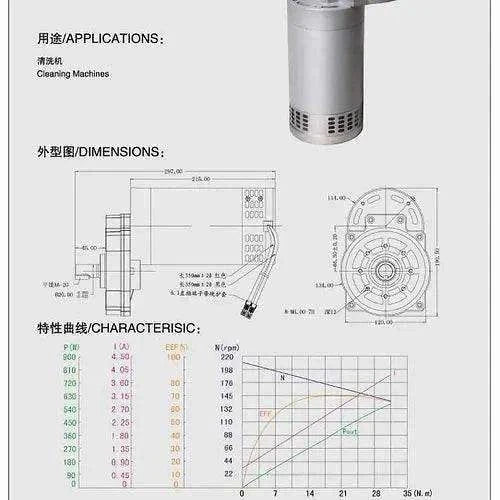 24V 500W brush motor for Sunmax RT50 and RT70 floor scrubber dryers with 140 RPM and 65N.m torque