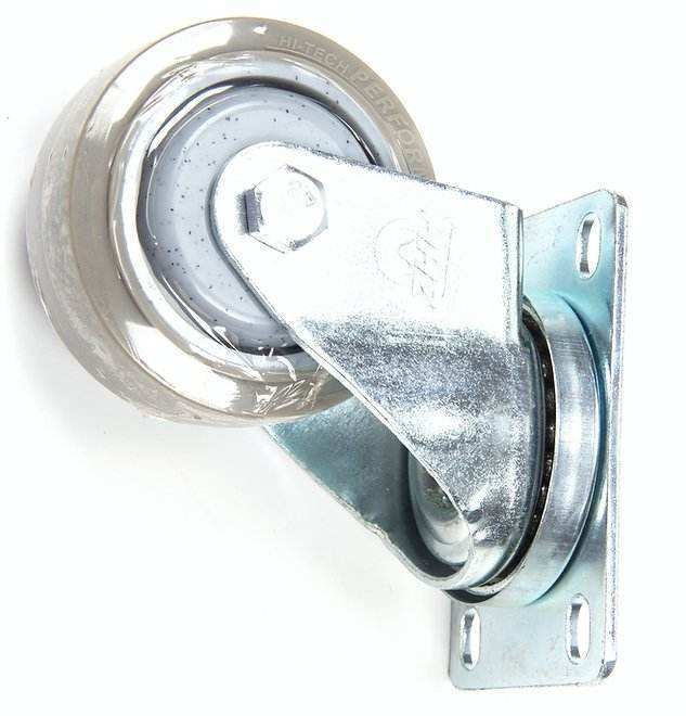 Caster wheel for RT50 floor scrubber with metal bracket and grey rubber tire