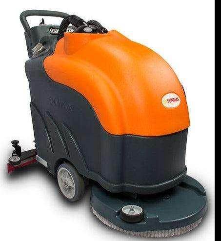 RT50 battery powered walk-behind floor scrubber with 22-inch brush cleaning path, orange and black design, efficient commercial floor cleaning machine