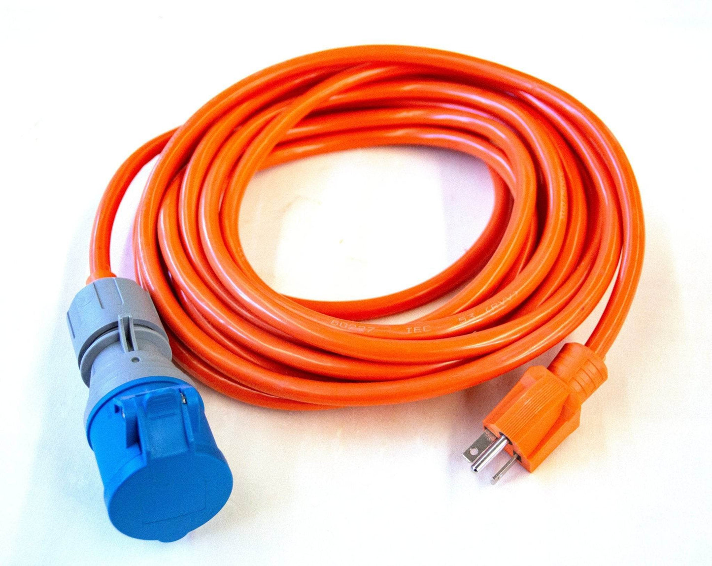 22 ft heavy-duty orange power cord for RT50AC floor scrubber machine with blue and orange connectors