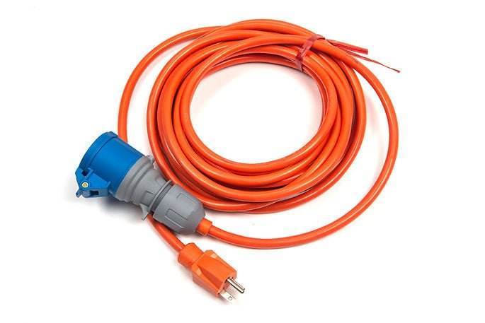 22 ft Power Cord for RT50AC floor scrubber with heavy-duty orange cable and blue-gray connector