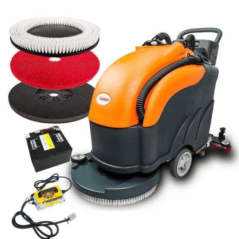 22-inch brush scrubbing path battery-powered floor scrubber machine with lithium battery and accessories for warehouse cleaning