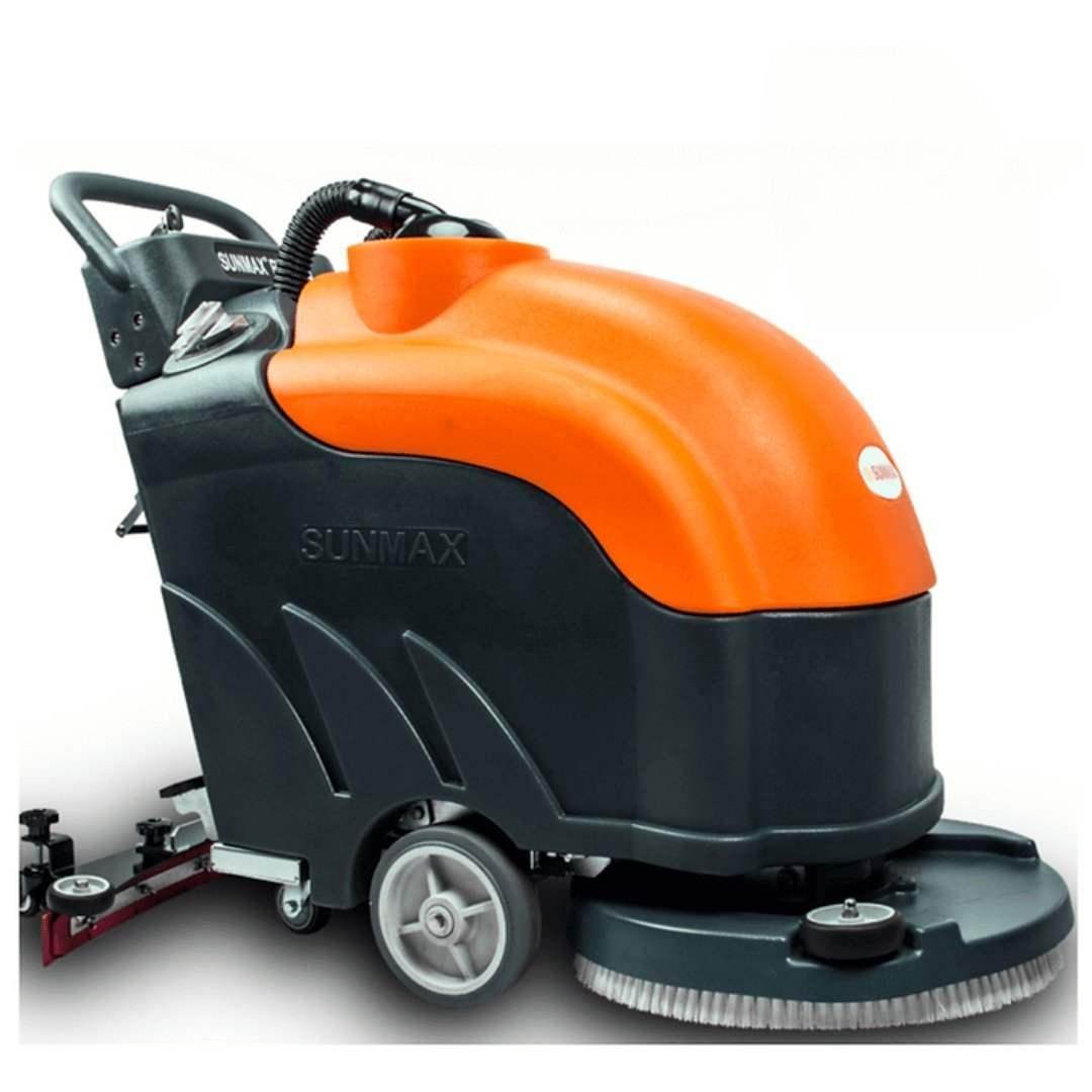 RT50 Battery Powered Walk-Behind Floor Scrubber with 22-inch brush cleaning path and ergonomic handle for commercial floor cleaning.