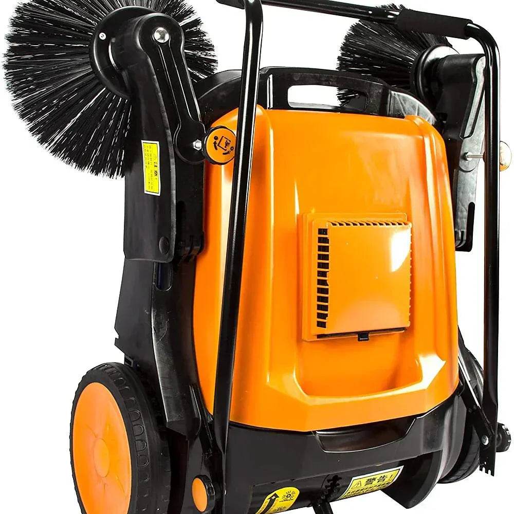 RT980S 38" walk behind sweeper with triple brooms and 12.7-gallon waste container for indoor and outdoor use