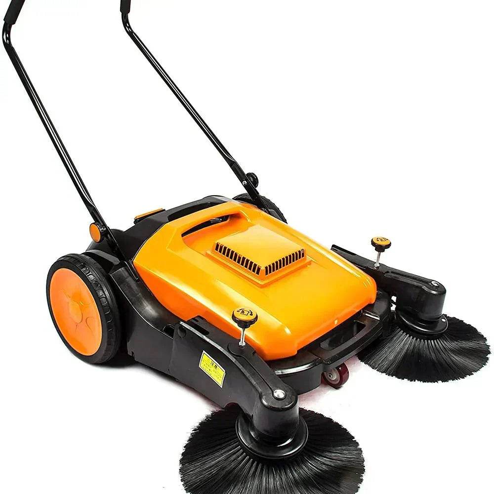 RT980S 38 inch walk behind sweeper with triple side brooms and large wheels for indoor and outdoor use