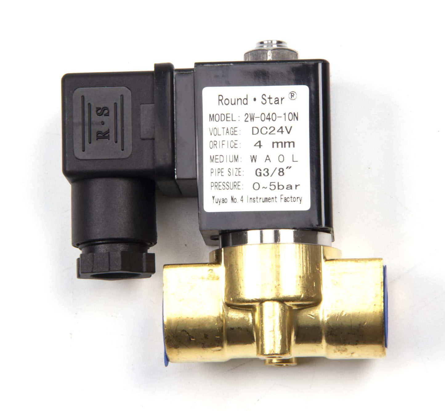 Solenoid valve for SUNMAX RT70 and RT120 floor scrubber machines with DC24V 13W, 4mm orifice, G3/8" pipe size, and 0-5 bar pressure rating