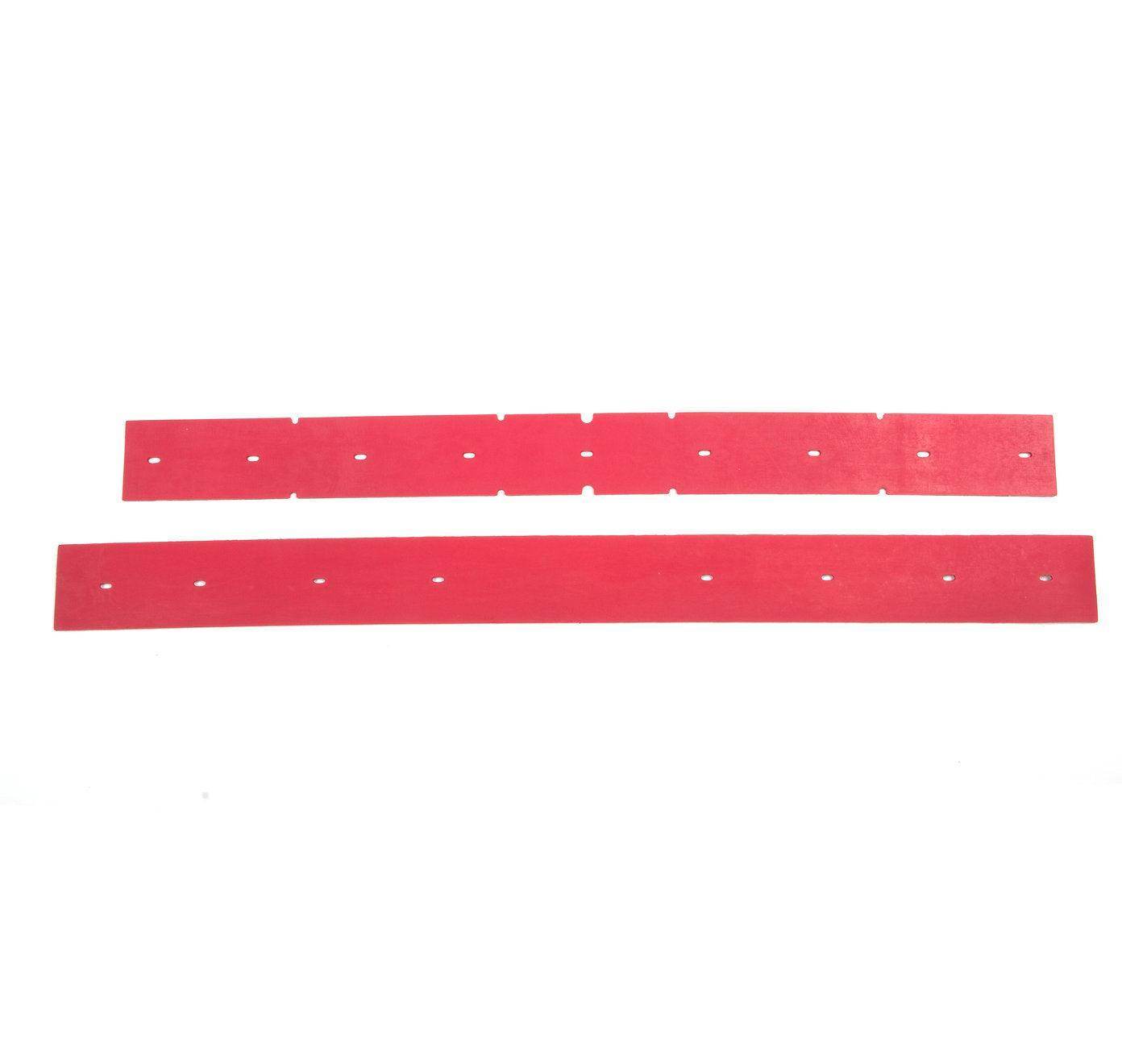 Red squeegee rubber blades for RT15 floor scrubber machines with pre-drilled holes