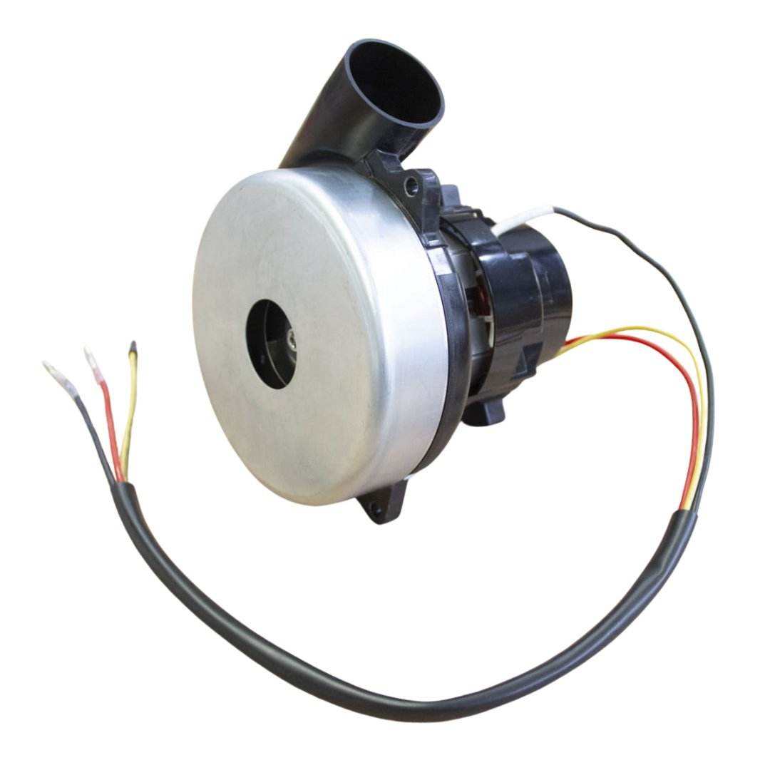 115V vacuum motor for RT15AC floor scrubber machines with wiring and black and silver casing