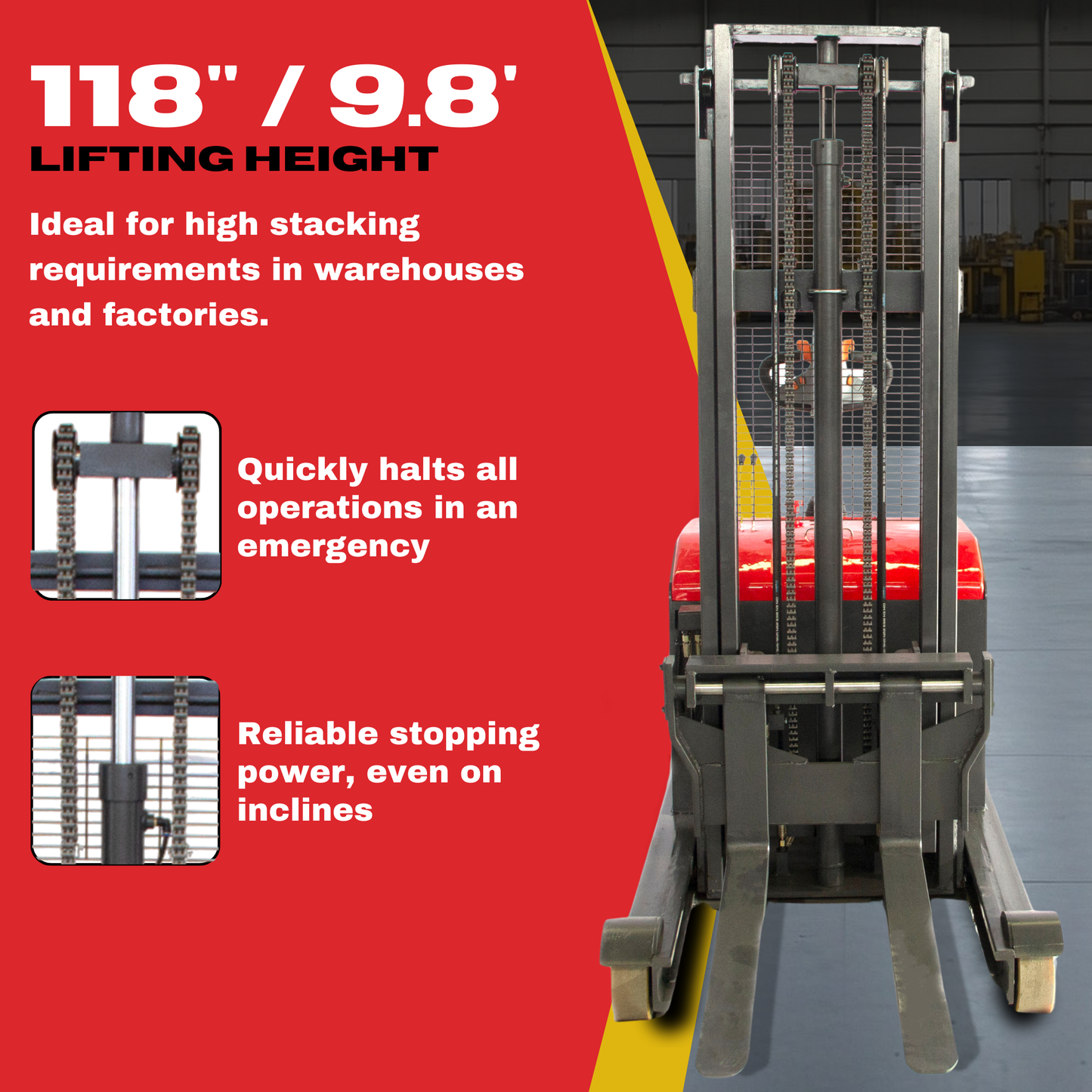 MRT4400-3M-19 Moving Mast Reach Truck, 4400 lbs Load Capacity, 118" Lifting Height, Electromagnetic Brake