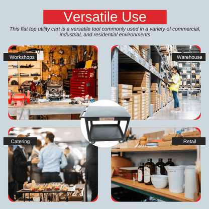 SC2500DP Heavy-Duty Utility Cart with Flat Top Shelf – 2-Tier Rolling Service Cart - SUNMAX