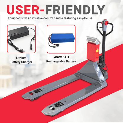 PT4400W Electric Walkie Pallet Truck with Built-in Scale, 4400 lbs Capacity, 45" x 27" Fork Size, Electric Brake