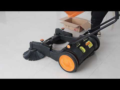 RT980 38" Dual Spin Manual Push Powered Floor Sweeper, Up to 38000 Sqft/h Working Efficiency