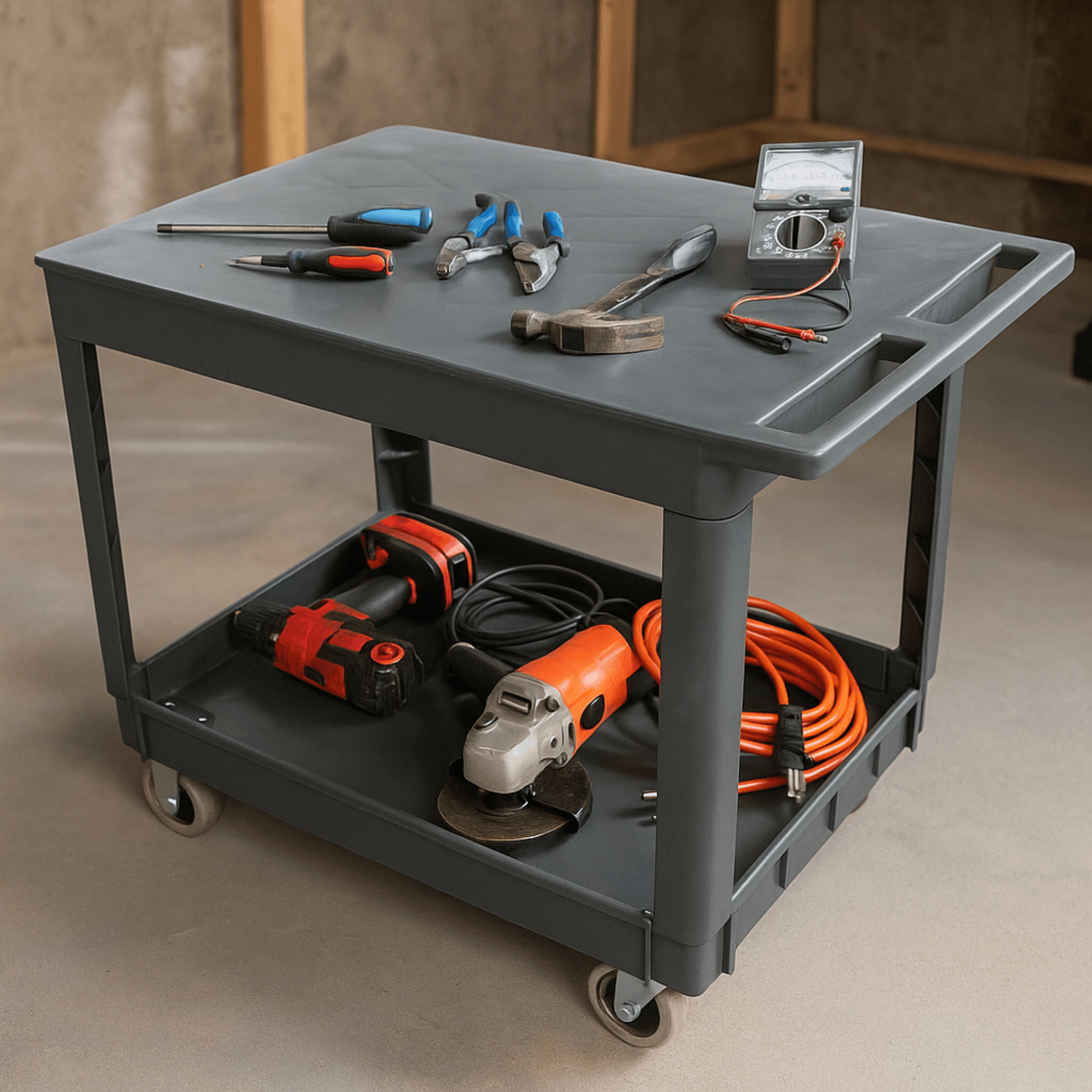 SC2500DP Heavy-Duty Utility Cart with Flat Top Shelf – 2-Tier Rolling Service Cart - SUNMAX